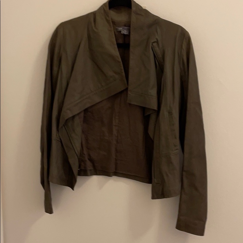 Vince leather jacket olive green